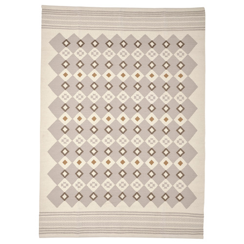 VÄGNÄT Rug, flatwoven, off-white grey/handmade, 133x195 cm