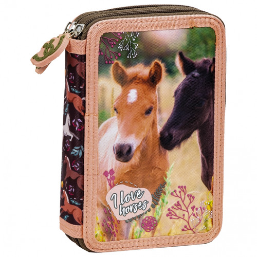 Pencil Case with 2 Compartments with School Accessories Horses