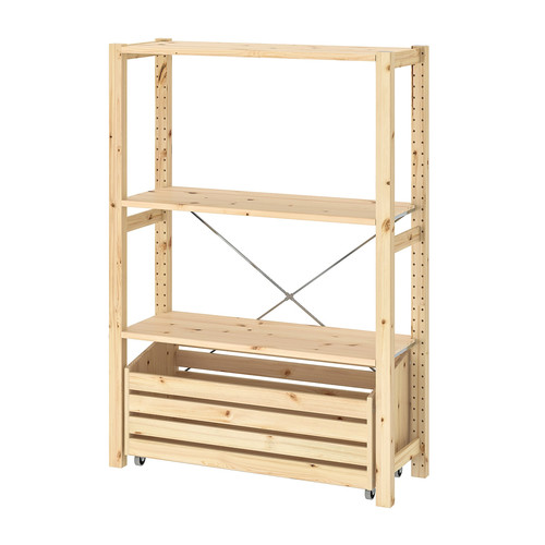 IVAR Shelving unit with storage box, pine, 89x30x124 cm