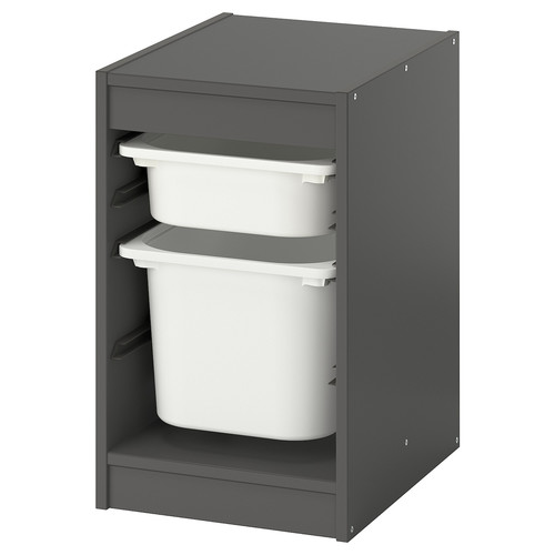 TROFAST Storage combination with boxes, grey/white, 34x44x56 cm