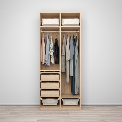 PAX / REINSVOLL Wardrobe combination, white stained oak effect, grey-green, 100x60x236 cm