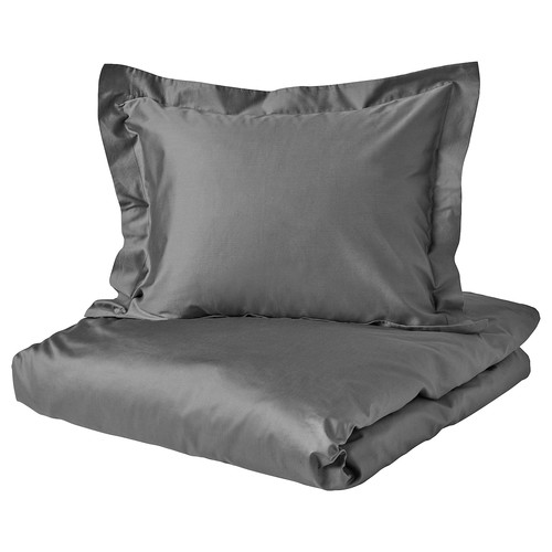 LUKTJASMIN Quilt cover and pillowcase, dark grey, 150x200/50x60 cm