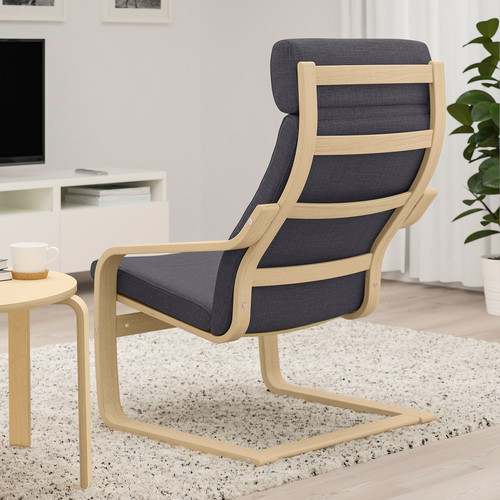 POÄNG Armchair, white stained oak veneer/Skiftebo dark grey