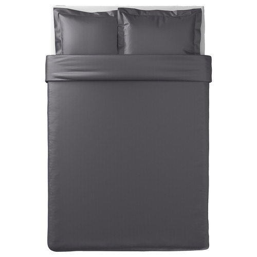 LUKTJASMIN Quilt cover and 2 pillowcases, dark grey, 200x200/50x60 cm
