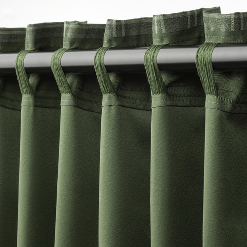 HÄGGVECKMAL Room darkening curtains, 1 pair, dark green, 145x300 cm