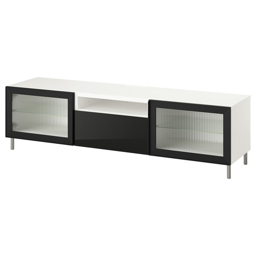 BESTÅ TV bench, white Selsviken/Ösarp/Fällsvik anthracite, 180x42x48 cm