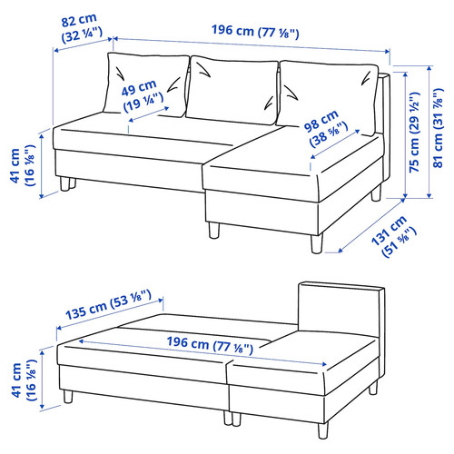 ÄLVDALEN 3-seat sofa-bed with chaise longue, Knisa grey-beige