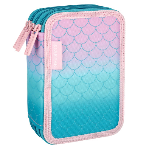 Pencil Case with 3 Zippers & School Accessories Ombre Mermaid