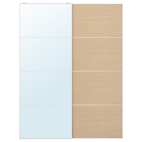 AULI / MEHAMN Pair of sliding doors, mirror glass/double sided white stained oak eff clear glass, 150x201 cm