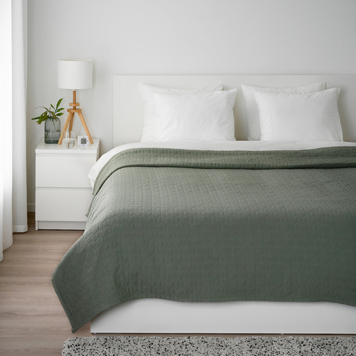 KÖLAX Bedspread, grey-green, 230x250 cm