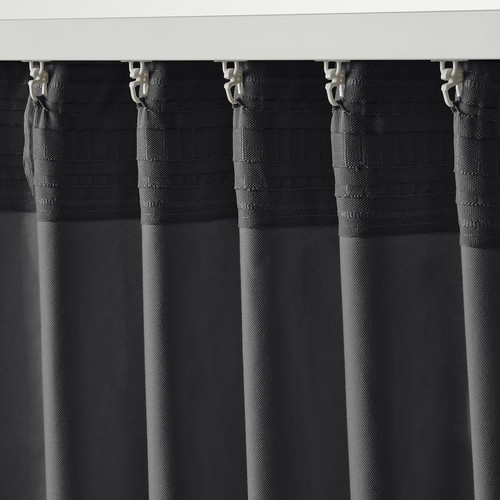 SANELA Curtains, 1 pair, with heading tape/dark grey, 140x300 cm