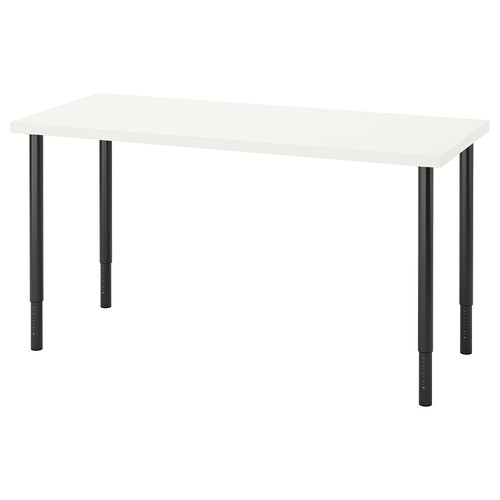 LAGKAPTEN / OLOV Desk, white, black, 140x60 cm