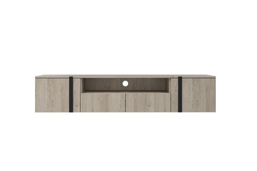 Wall-Mounted TV Cabinet Verica 200 cm, biscuit oak/black handles