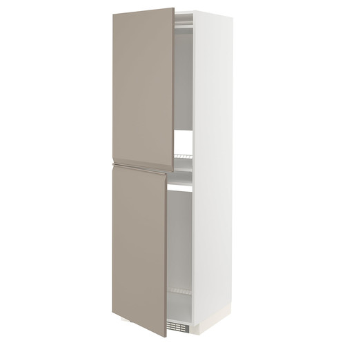 METOD High cabinet for fridge/freezer, white/Upplöv matt dark beige, 60x60x200 cm