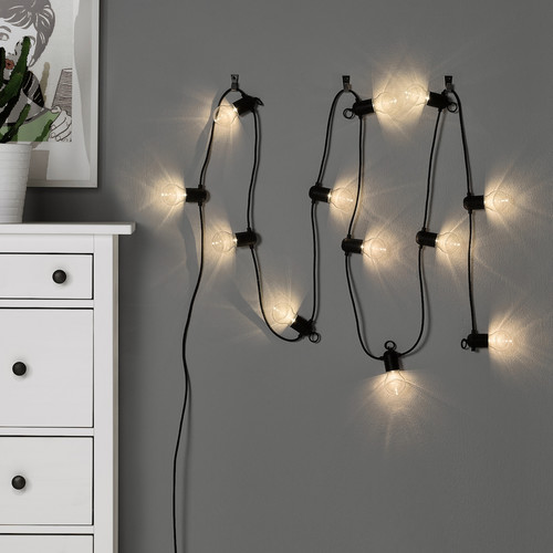 SVARTRÅ LED lighting chain with 12 lights, black/outdoor