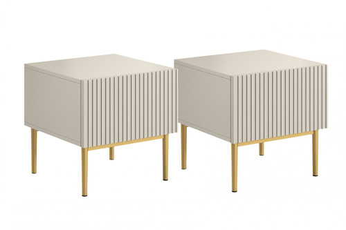 Nightstand Bedside Table Nicole Set of 2, gold legs, cashmere