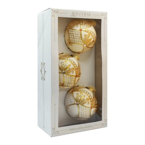 Christmas Glass Baubles Set 100mm 3pcs, white/gold