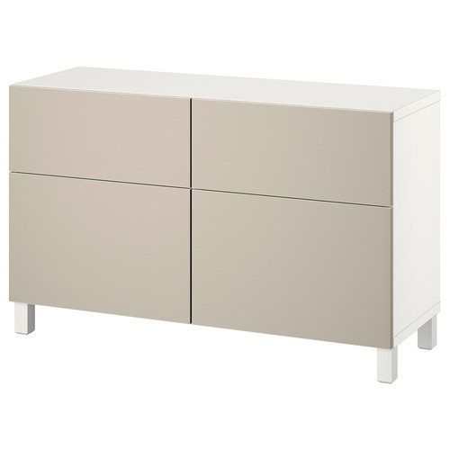 BESTÅ Storage combination w doors/drawers, white/Lappviken/Stubbarp light grey-beige, 120x42x74 cm