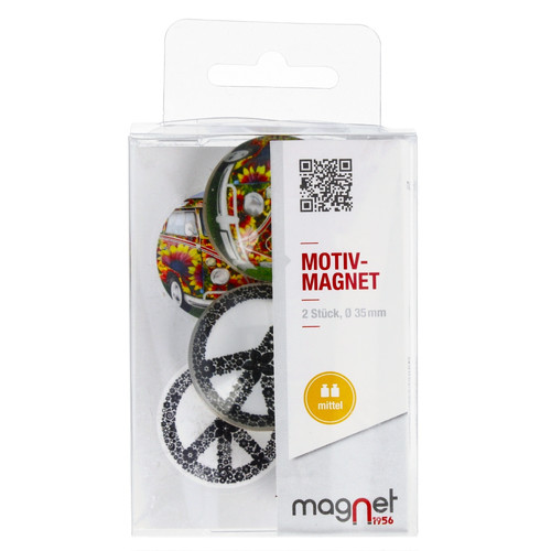 Glass Motiv Magnet 3.5cm 2pcs Bus/Peace