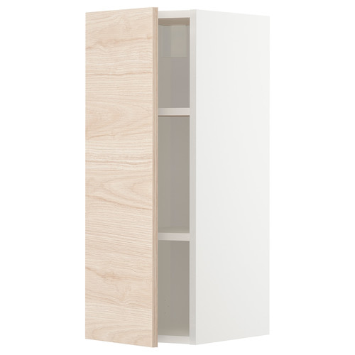 METOD Wall cabinet with shelves, white/Askersund light ash effect, 30x80 cm