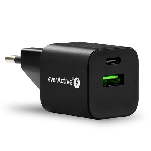 everActive Wall Charger EU Plug USB/USB-C QC3.0 30W, black