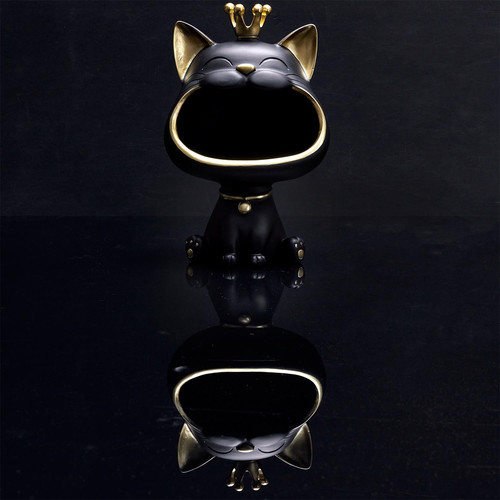 Decorative Figure with Storage Cat, black/gold