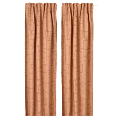 LÖNNSTÄVMAL Block-out curtains, 1 pair, light red-brown, 145x300 cm