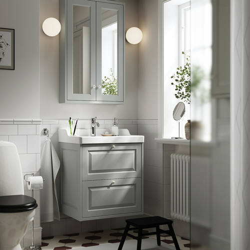 TÄNNFORSEN / RUTSJÖN Wash-stnd w drawers/wash-basin/tap, light grey, 62x49x74 cm