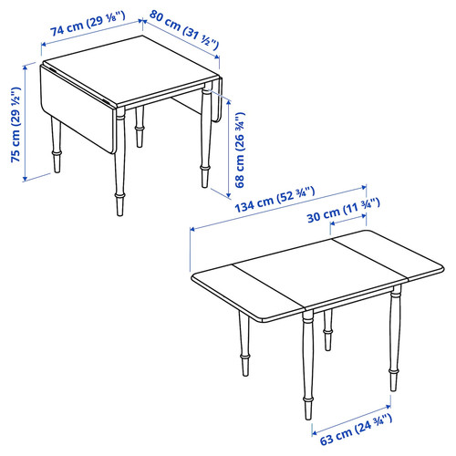 DANDERYD / EBBALYCKE Table and 2 chairs, oak veneer white/Idekulla beige, 74/134x80 cm