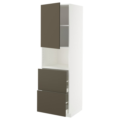 METOD / MAXIMERA Hi cab f micro w door/2 drawers, white/Havstorp brown-beige, 60x60x200 cm