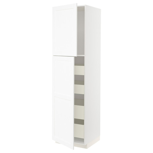 METOD / MAXIMERA Hi cab w 2 doors/4 drawers, white Enköping/white wood effect, 60x60x220 cm