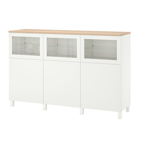 BESTÅ Storage combination with doors, Lappviken/Stubbarp, Sindvik white clear glass, 180x42x114 cm