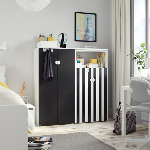 SMÅSTAD / PLATSA Storage combination, white stripe/black/white anthracite, 120x42x123 cm