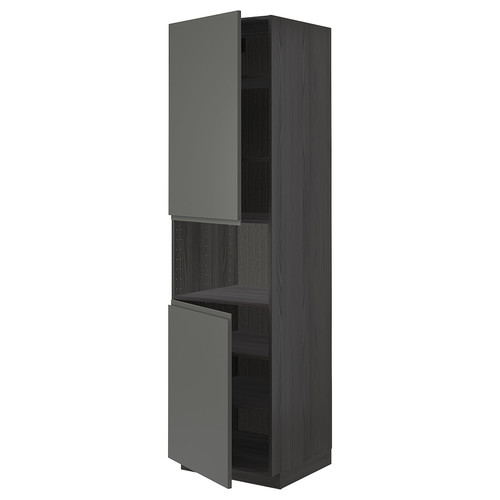 METOD High cab f micro w 2 doors/shelves, black/Voxtorp dark grey, 60x60x220 cm