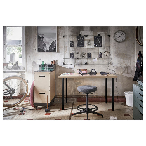 LINNMON / OLOV Desk, white stained oak effect/black, 100x60 cm