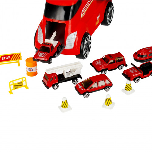 Transport Truck with 6 Small Cars & Road Accessories 3+