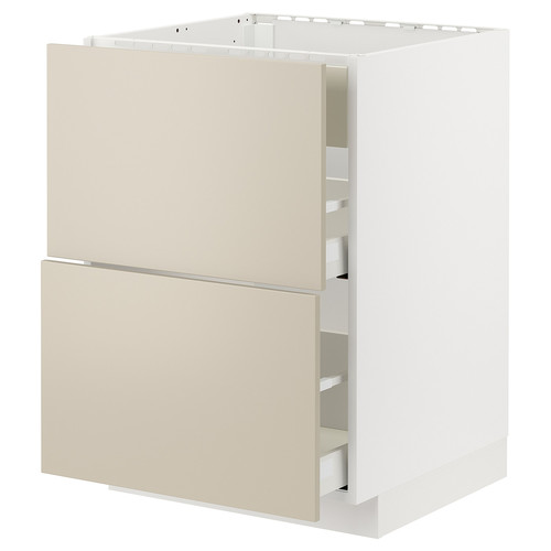 METOD / MAXIMERA Base cab f hob/int extractor w drw, white/Havstorp beige, 60x60 cm