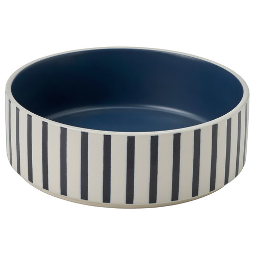 UTSÅDD Pet bowl, stripe pattern black-blue/dark blue, 15 cm