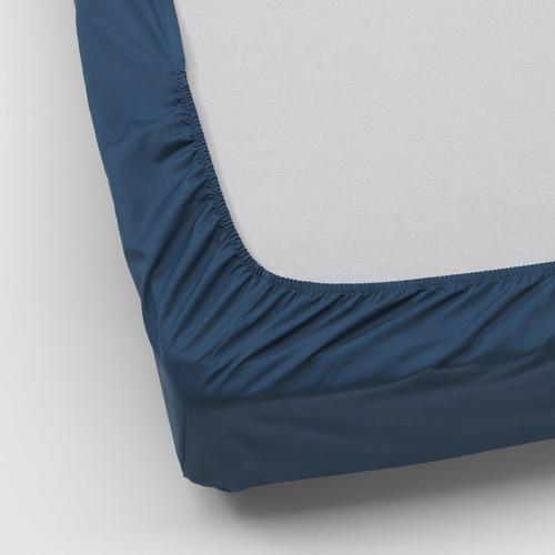 ULLVIDE Fitted sheet, dark blue, 180x200 cm