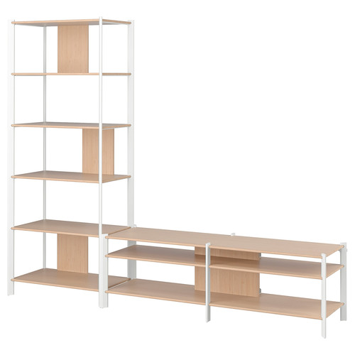 JÄTTESTA TV storage combination, white/light bamboo, 240x40x194 cm