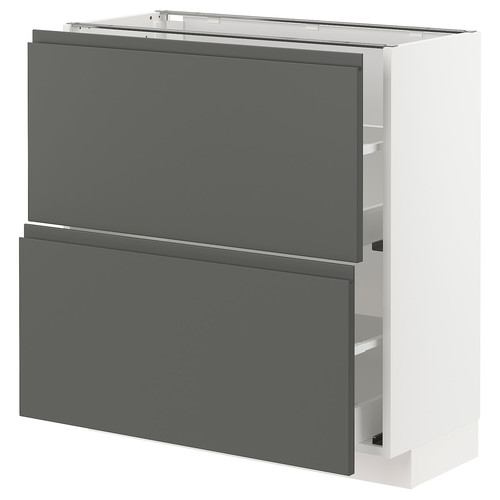 METOD / MAXIMERA Base cabinet with 2 drawers, white, Voxtorp dark grey, 80x37 cm