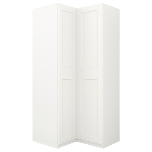 PAX Corner wardrobe, white, Grimo white, 111/111x236 cm