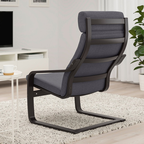 POÄNG Armchair, black-brown/Skiftebo dark grey