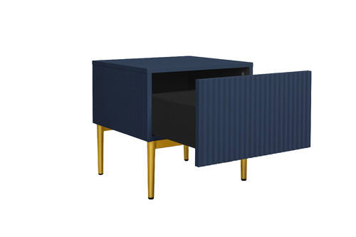 Nightstand Bedside Table Nicole Set of 2, gold legs, dark blue