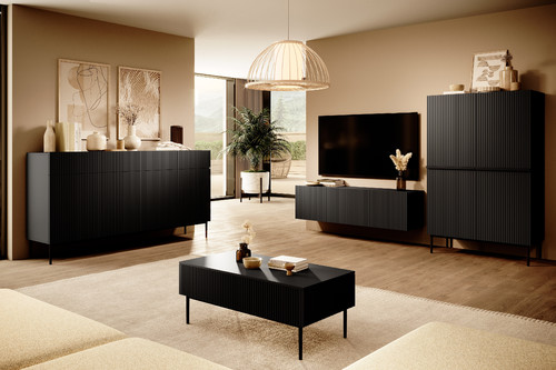 TV Cabinet Nicole 200cm, matt black, black legs