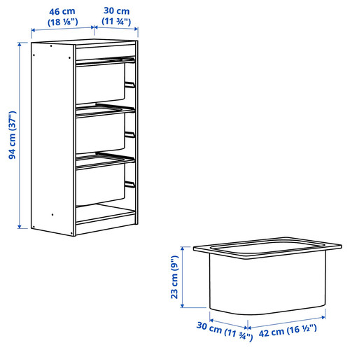 TROFAST Storage combination with boxes, grey/dark grey, 46x30x94 cm