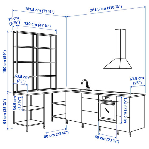 ENHET Corner kitchen, anthracite, grey frame