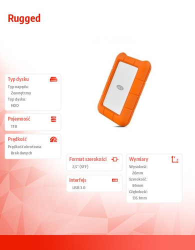 Rugged Portable Hard Drive 1TB USB 3.1 2.5'' STFR1000800, orange