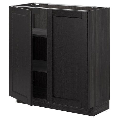 METOD Base cabinet with shelves/2 doors, black/Lerhyttan black stained, 80x37 cm