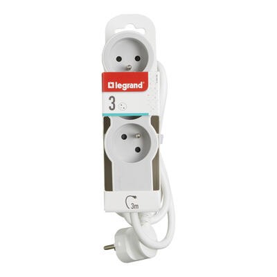 Legrand Extension Cable Standard EU 3x2P+Z 3m, white/grey